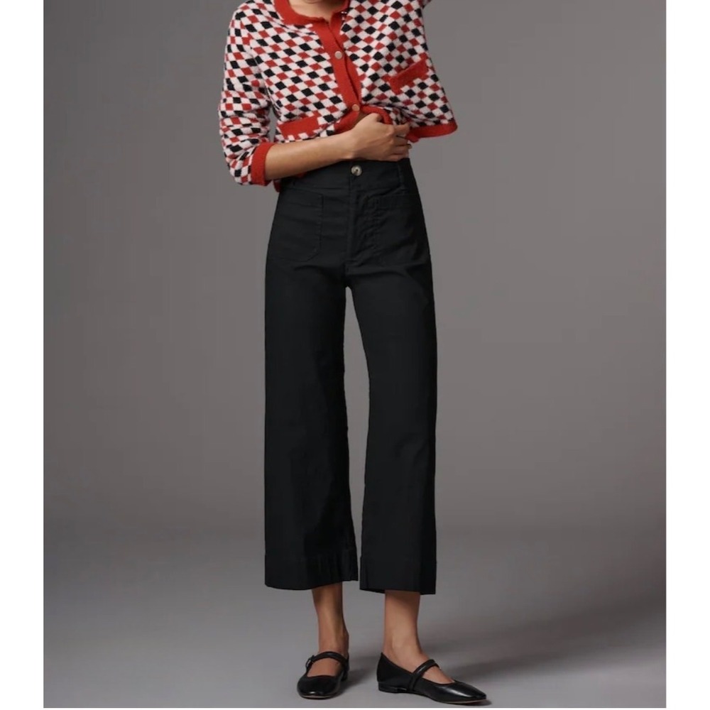 Anthropologie Maeve The Colette Black Linen Blend Cropped Wide Leg Pants 31